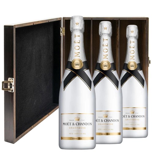 Moet and Chandon Ice White Imperial 75cl Treble Elm Wood Gift Boxed Champagne (3x75cl)